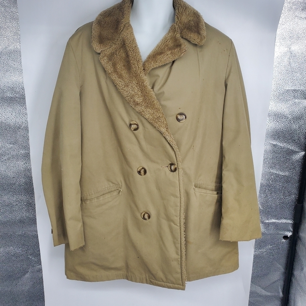 VTG Lakeland Sportswear Men's Tan Double Breasted Rancher Coat Size 42 Sherpa